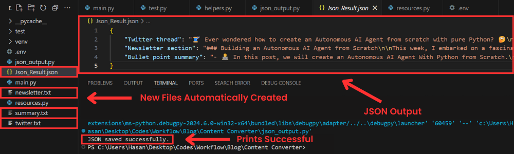 JSON output of the code